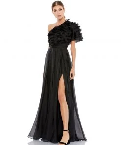 Ieena For Mac Duggal Ruffle Layered One Shoulder Gown