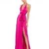 Ieena For Mac Duggal Pleated Charmeuse Halter Gown W/ Belted Waist Shop For