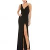 Ieena For Mac Duggal Asymmetrical Pearl Strap V-Neck Gown