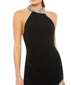 Ieena For Mac Duggal High Slit Halter Gown W/ Rhinestone Accents