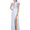 Ieena For Mac Duggal High Neck Ruffle Sleeve Pleated Keyhole Gown Bridesmaid Dresses