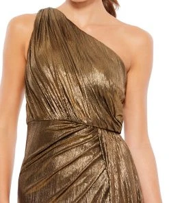 Ieena For Mac Duggal Prom Metallic Draped One Shoulder Grecian Dress
