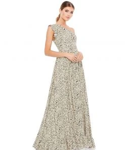 Ieena For Mac Duggal One Shoulder Animal Print Maxi Dress