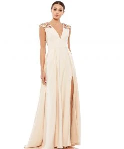 Ieena For Mac Duggal Floral Accented Evening Gown