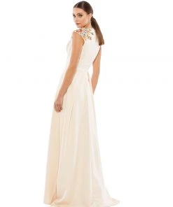 Ieena For Mac Duggal Floral Accented Evening Gown