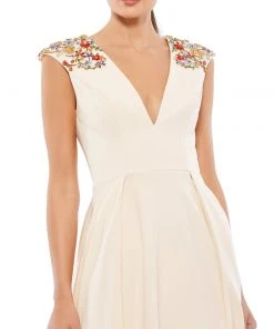 Ieena For Mac Duggal Floral Accented Evening Gown