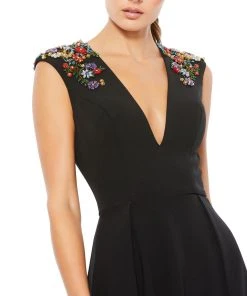 Ieena For Mac Duggal Floral Accented Evening Gown