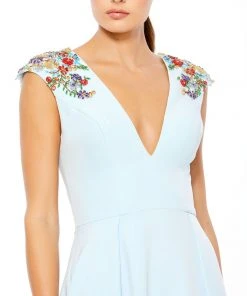 Ieena For Mac Duggal Floral Accented Evening Gown