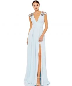 Ieena For Mac Duggal Floral Accented Evening Gown