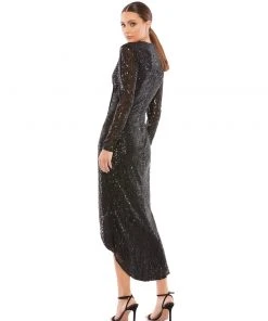 Ieena For Mac Duggal Shop For Sequin Knotted Long Sleeve Midi Dress