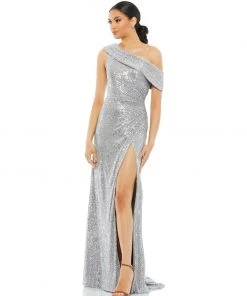 Ieena For Mac Duggal Shop For One-Shoulder Ruched Sequined Gown