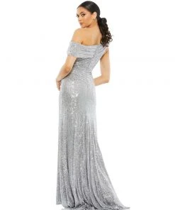Ieena For Mac Duggal Shop For One-Shoulder Ruched Sequined Gown