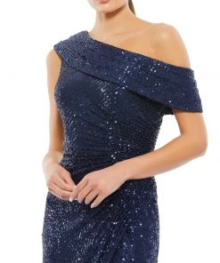 Ieena For Mac Duggal Shop For One-Shoulder Ruched Sequined Gown