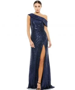 Ieena For Mac Duggal Shop For One-Shoulder Ruched Sequined Gown