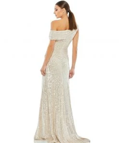 Ieena For Mac Duggal Shop For One-Shoulder Ruched Sequined Gown