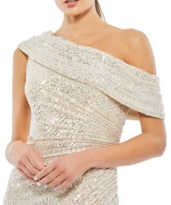 Ieena For Mac Duggal Shop For One-Shoulder Ruched Sequined Gown