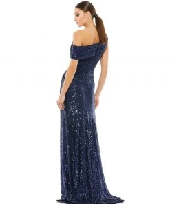 Ieena For Mac Duggal Shop For One-Shoulder Ruched Sequined Gown