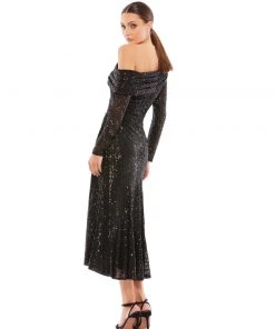 Ieena For Mac Duggal One Shoulder Sequin Long Sleeve Midi Dress Shop For