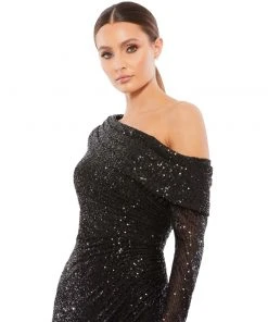 Ieena For Mac Duggal One Shoulder Sequin Long Sleeve Midi Dress Shop For 5 Ieena For Mac Duggal One Shoulder Sequin Long Sleeve Midi Dress Shop For