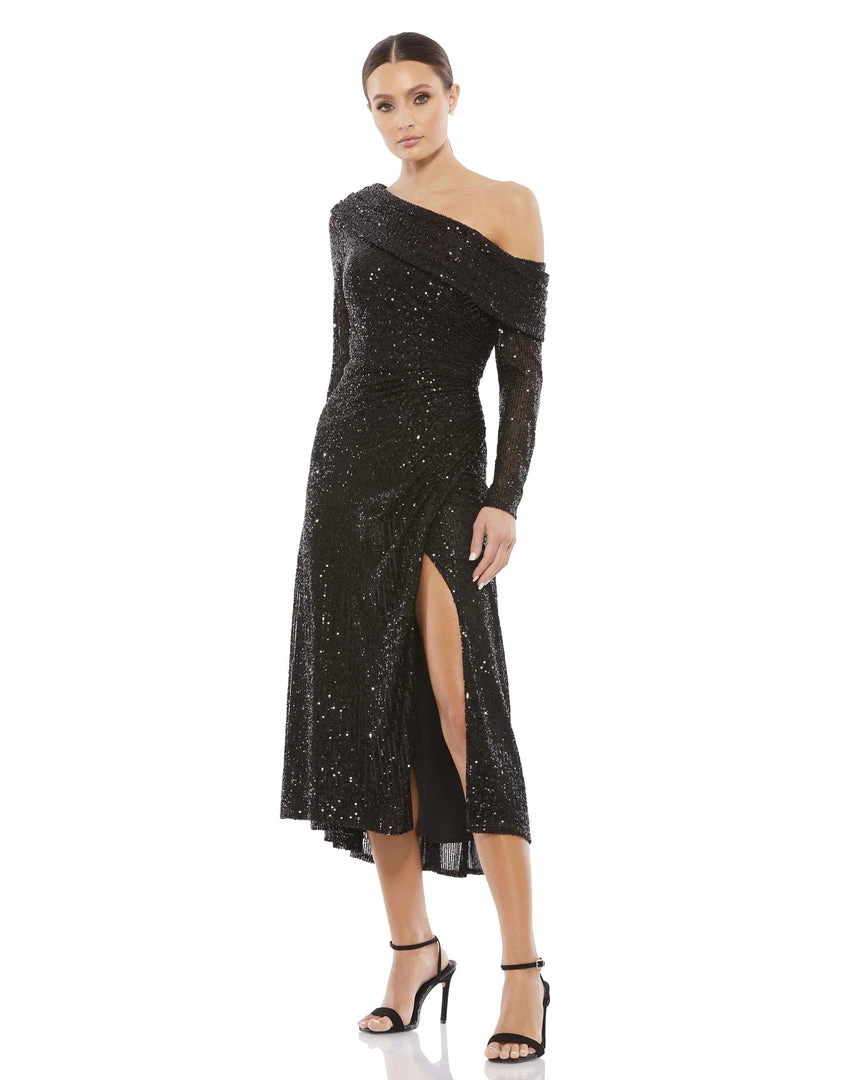 Ieena For Mac Duggal One Shoulder Sequin Long Sleeve Midi Dress Shop For 1 Ieena For Mac Duggal One Shoulder Sequin Long Sleeve Midi Dress Shop For