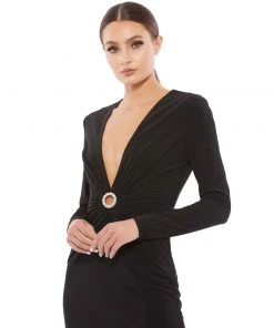 Ieena For Mac Duggal Plunging Embellished Ring Mini Dress