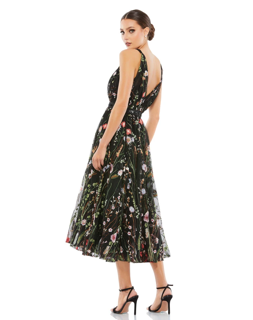 Ieena For Mac Duggal V-Neck Floral Midi Dress 2 Ieena For Mac Duggal V-Neck Floral Midi Dress