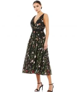 Ieena For Mac Duggal V-Neck Floral Midi Dress