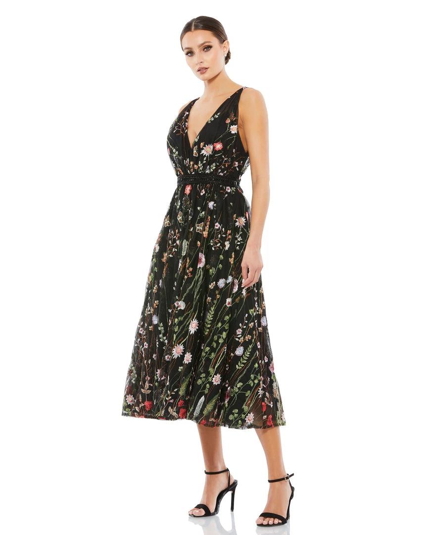 Ieena For Mac Duggal V-Neck Floral Midi Dress 1 Ieena For Mac Duggal V-Neck Floral Midi Dress