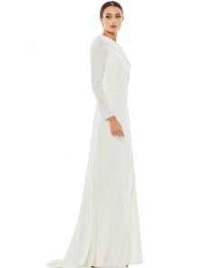 Ieena For Mac Duggal Ruched Jersey Drop Shoulder Foldover Gown