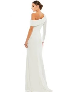 Ieena For Mac Duggal Ruched Jersey Drop Shoulder Foldover Gown
