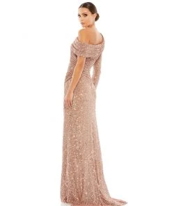 Ieena For Mac Duggal Shop For Sequined Drop Shoulder Faux Wrap Gown