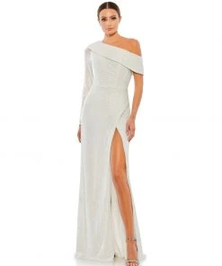 Ieena For Mac Duggal Shop For Sequined Drop Shoulder Faux Wrap Gown