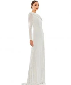 Ieena For Mac Duggal Shop For Sequined Drop Shoulder Faux Wrap Gown