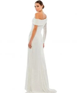 Ieena For Mac Duggal Shop For Sequined Drop Shoulder Faux Wrap Gown