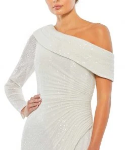 Ieena For Mac Duggal Shop For Sequined Drop Shoulder Faux Wrap Gown