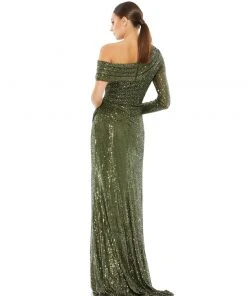 Ieena For Mac Duggal Shop For Sequined Drop Shoulder Faux Wrap Gown