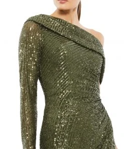 Ieena For Mac Duggal Shop For Sequined Drop Shoulder Faux Wrap Gown