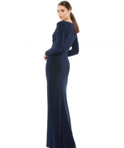 Ieena For Mac Duggal Long Sleeve Ruched Jersey V-Neck Gown Shop For