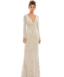 Ieena For Mac Duggal Shop For Sequined Faux Wrap Long Sleeve Column Gown 9 Ieena For Mac Duggal Shop For Sequined Faux Wrap Long Sleeve Column Gown