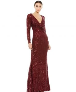 Ieena For Mac Duggal Shop For Sequined Faux Wrap Long Sleeve Column Gown