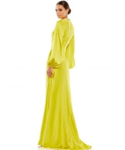 Ieena For Mac Duggal Shop For Satin Long Blouson Sleeve Evening Gown