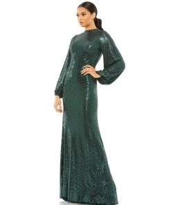 Ieena For Mac Duggal Disco Stretch Blouson Sleeve Gown Shop For