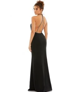 Ieena For Mac Duggal Rhinestone Halter Column Gown