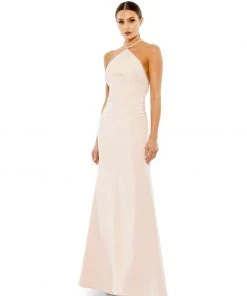 Ieena For Mac Duggal Rhinestone Halter Column Gown