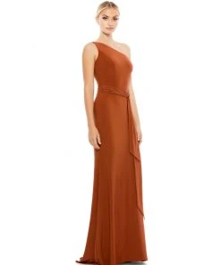 Ieena For Mac Duggal Jersey One Shoulder Belted Trumpet Gown