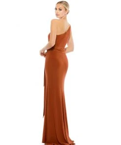 Ieena For Mac Duggal Jersey One Shoulder Belted Trumpet Gown