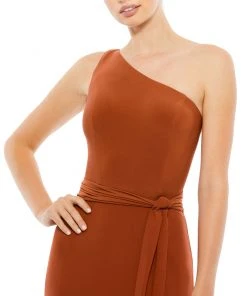 Ieena For Mac Duggal Jersey One Shoulder Belted Trumpet Gown