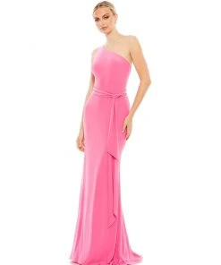 Ieena For Mac Duggal Jersey One Shoulder Belted Trumpet Gown