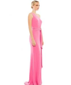 Ieena For Mac Duggal Jersey One Shoulder Belted Trumpet Gown
