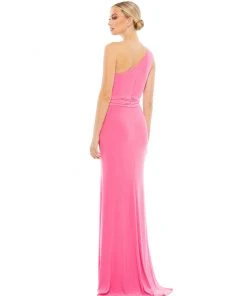 Ieena For Mac Duggal Jersey One Shoulder Belted Trumpet Gown